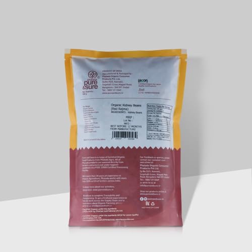 Pure &amp; Sure Organic Rajma, Kidney Bean Dry | Healthy &amp; Wholesome Food, Organic Pulses | Rich in Fiber, High Protein, No Preservatives | 500gm - View 2 of 2