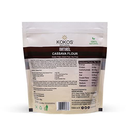 Kokos Natural Cassava Flour - Natural Whole Food, Paleo Friendly, Vegan, Gluten Free, Grain Free, Nut Free - 400 Gm. Indian Regional Names: Sabudana Aata, Tapioca Flour, Maravalli KilanguKokos Natural Cassava Flour - Natural Whole Food, Paleo Friendly, Ve - View 3 of 4
