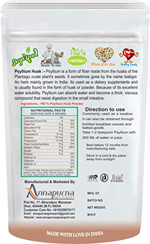 B Naturall 99% Psyllium Husk Powder / Isabgol Husk Powder - 100 Mesh ( sat-Isabgol Atta ) Fibre Support - 100 GM by B Naturall - View 2 of 4