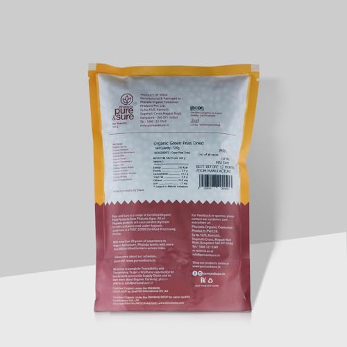 Pure &amp; Sure Organic Green Peas Dry | Healthy &amp; Wholesome Organic Pulses | Rich in Fiber, High Protein, No Preservatives | 500gm - View 2 of 2