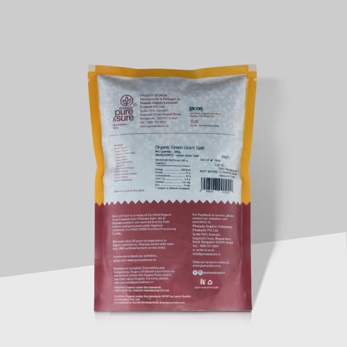 Pure &amp; Sure Organic Green Gram Split | Healthy &amp; Wholesome Organic Pulses | Rich in Fiber, High Protein, No Preservatives | 500gm - View 2 of 2