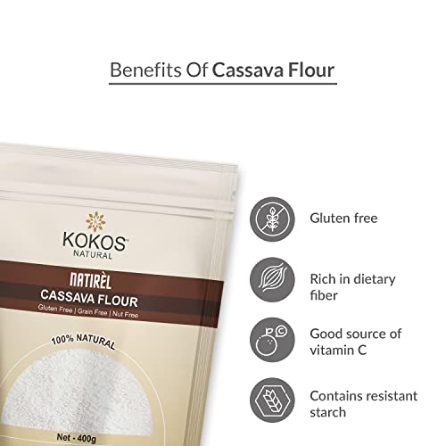 Kokos Natural Cassava Flour - Natural Whole Food, Paleo Friendly, Vegan, Gluten Free, Grain Free, Nut Free - 400 Gm. Indian Regional Names: Sabudana Aata, Tapioca Flour, Maravalli KilanguKokos Natural Cassava Flour - Natural Whole Food, Paleo Friendly, Ve - View 2 of 4