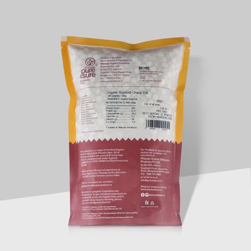 Pure &amp; Sure Organic Roasted Chana Dal | Healthy &amp; Wholesome Organic Pulses| Rich in Fiber, High Protein, No Preservatives | 500gm - View 2 of 2
