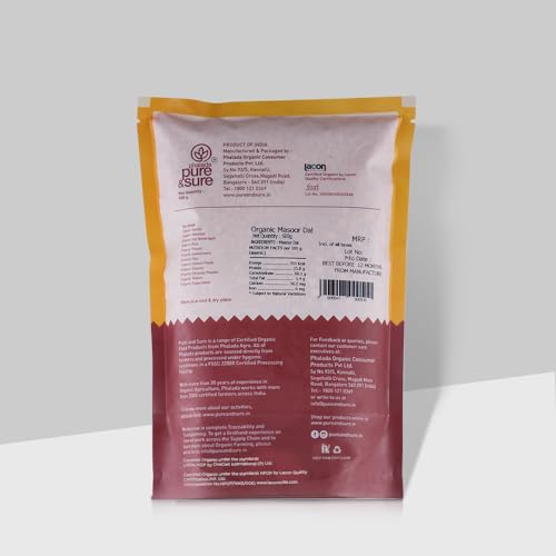 Pure &amp; Sure Organic Masoor Dal | Healthy &amp; Wholesome Masoor Dal Split | Rich in Fiber, High Protein, No Preservatives | 500gm - View 2 of 2