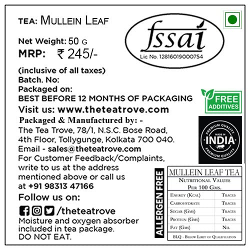 the tea trove Mullein Tea For Lungs Detox (50 Gms,100 Cups),Mullien Tea Leaf May Help Boost Respiratory Health&Immune Support|Mullen Tea Is A Natural Sleep Aid,Natural Pain Relief,50 Grams FROM INDIA(SAM) - View 2 of 4