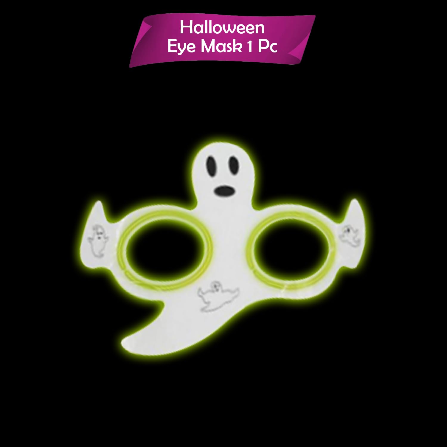 Party Propz Glow In The Dark Eye Mask - 1Pc Halloween Ghost Glow Mask | Multicolour Glowing Mask | Neon Party Accessories | Glow Bands For A Party | Fluorescent Band For Dj party - View 2 of 2