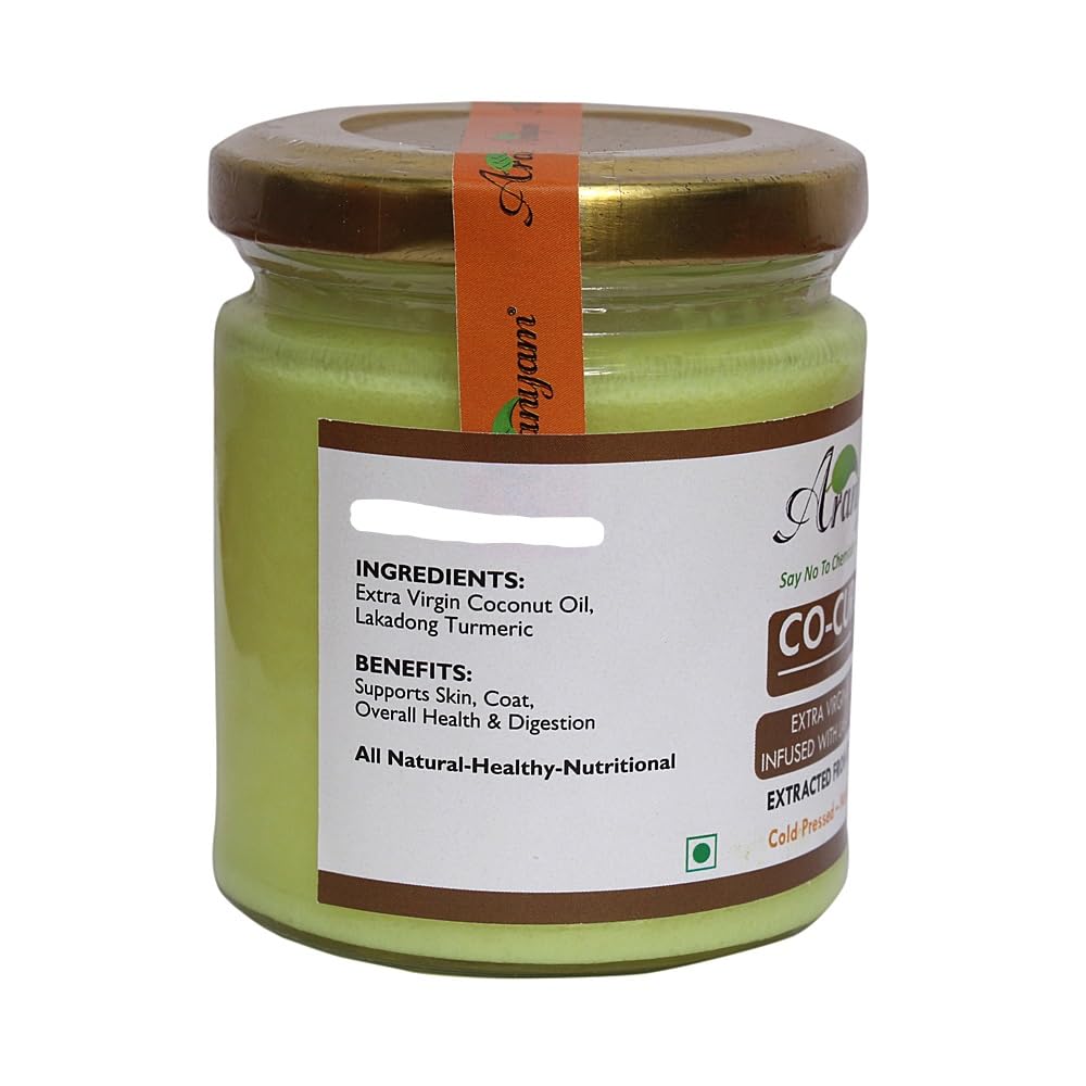 Aranyam Co-CurQmix for Dogs - Extra Virgin Cold Pressed Coconut Oil Extracted from Coconut Milk Infused with Lakadong Turmeric -160ml Nutritional Supplement  FROM INDIA (SAM) - View 3 of 3