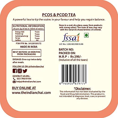 The Indian Chai – PCOS &amp; PCOD Tea 15 Pyramid Tea Bags, Helps with Acne, Facial Hair Growth, Scalp Hair Loss related to Hormonal Imbalance (FROM INDIA) SAB - View 5 of 7