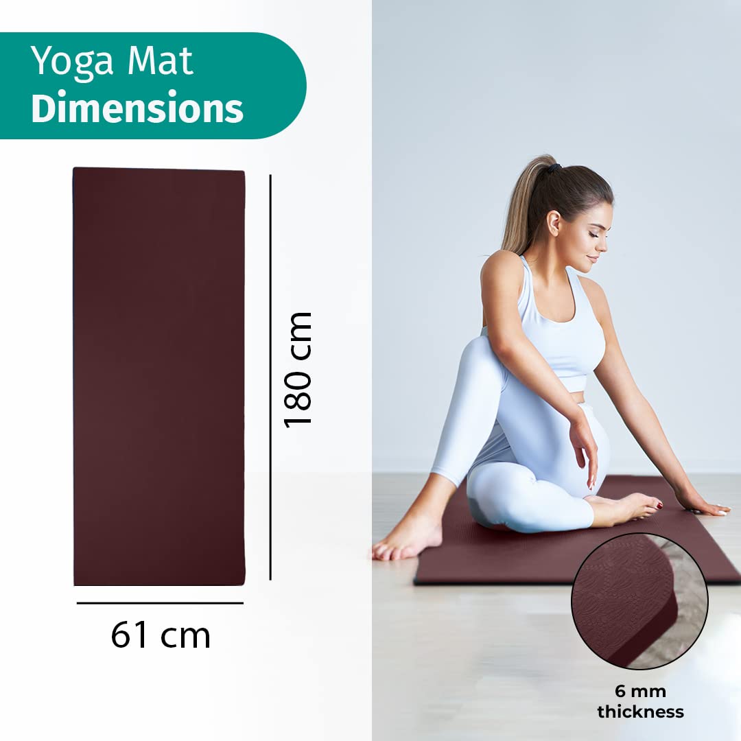 Yogarise Yoga mat for Men and Women, Premium Exercise Mat for Home Workout, Anti Slip Yoga Mat Workout, Gym Mat for Workout at Home with Bag and Strap (Wine, 6mm) FROM INDIA (SAM) - View 5 of 5