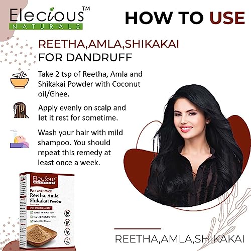 Elecious Naturals Amla, Reetha, Shikakai Powder For All Hair | 3-In-1 Natural Hair Cleanser | 100% Natural, No Chemical, No Preservative | Sls, Paraben Free | Ready To Use - View 4 of 5