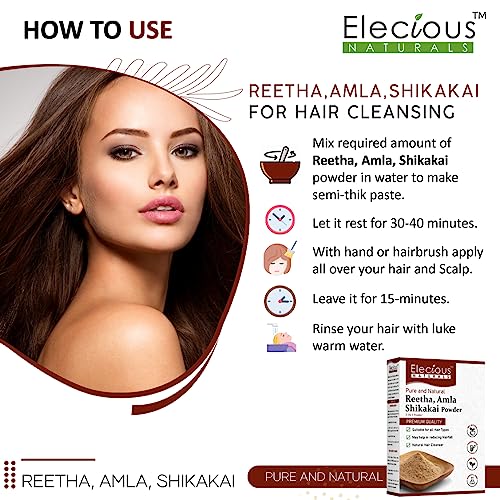 Elecious Naturals Amla, Reetha, Shikakai Powder For All Hair | 3-In-1 Natural Hair Cleanser | 100% Natural, No Chemical, No Preservative | Sls, Paraben Free | Ready To Use - View 5 of 5
