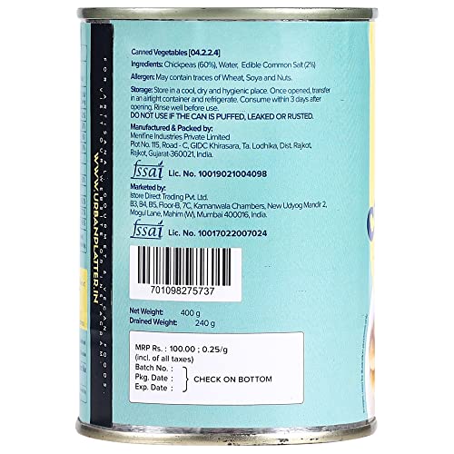 Urban Platter Ready To Use Chickpeas in Brine, 400g (Drained Weight 240g) - View 3 of 5