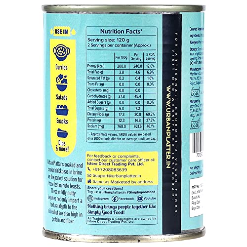 Urban Platter Ready To Use Chickpeas in Brine, 400g (Drained Weight 240g) - View 4 of 5