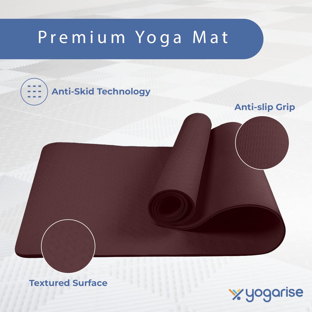 Yogarise Yoga mat for Men and Women, Premium Exercise Mat for Home Workout, Anti Slip Yoga Mat Workout, Gym Mat for Workout at Home with Bag and Strap (Wine, 6mm) FROM INDIA (SAM) - View 3 of 5