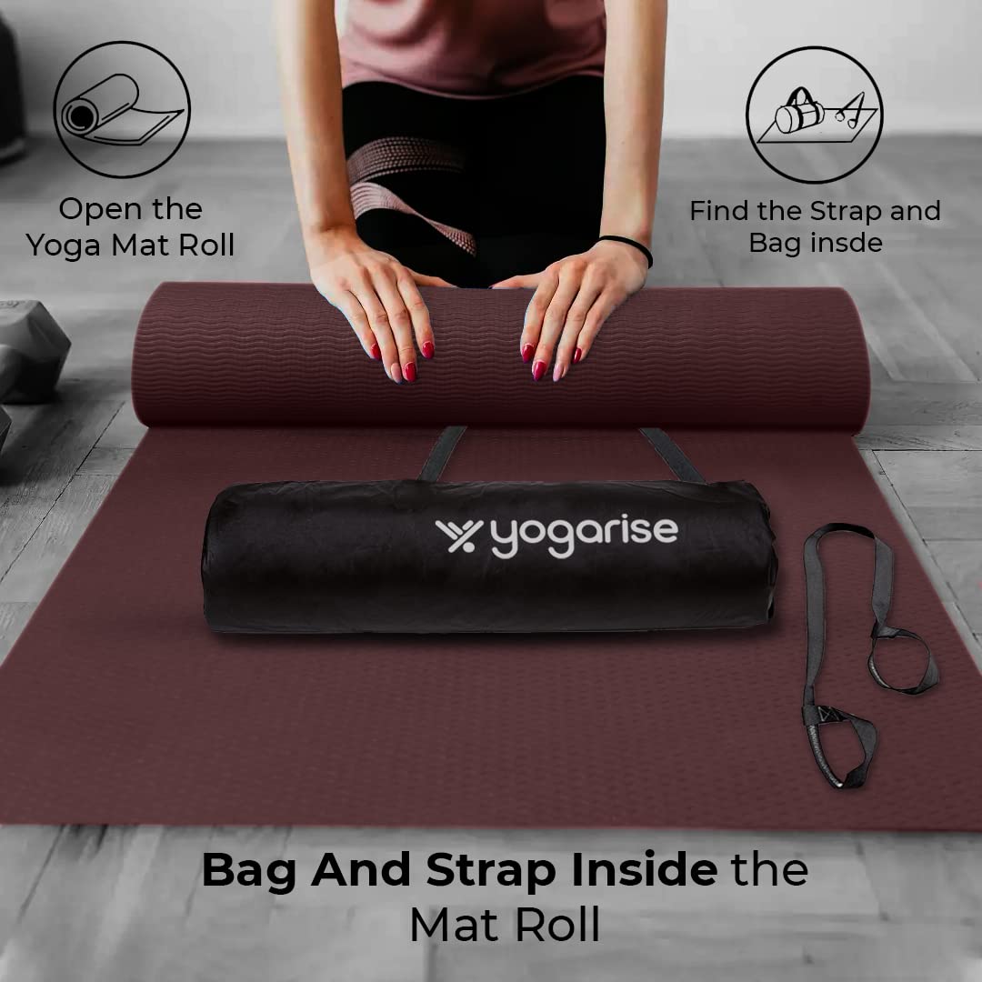 Yogarise Yoga mat for Men and Women, Premium Exercise Mat for Home Workout, Anti Slip Yoga Mat Workout, Gym Mat for Workout at Home with Bag and Strap (Wine, 6mm) FROM INDIA (SAM) - View 2 of 5