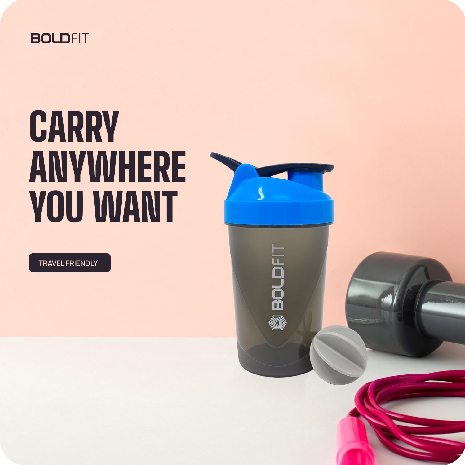 Boldfit shakers for protein shake for gym,men workout Sipper Bottle -500ml, Blue Grey,Plastic FROM INDIA (SAM) - View 3 of 4