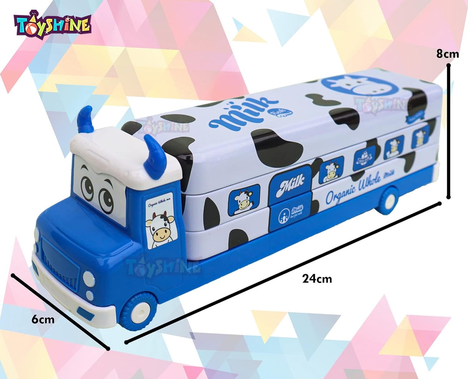 Toyshine Milk Truck Metal Pencil Box With Moving Tyres, Sharpners and Pencils Included For Kids - Blue - View 6 of 6