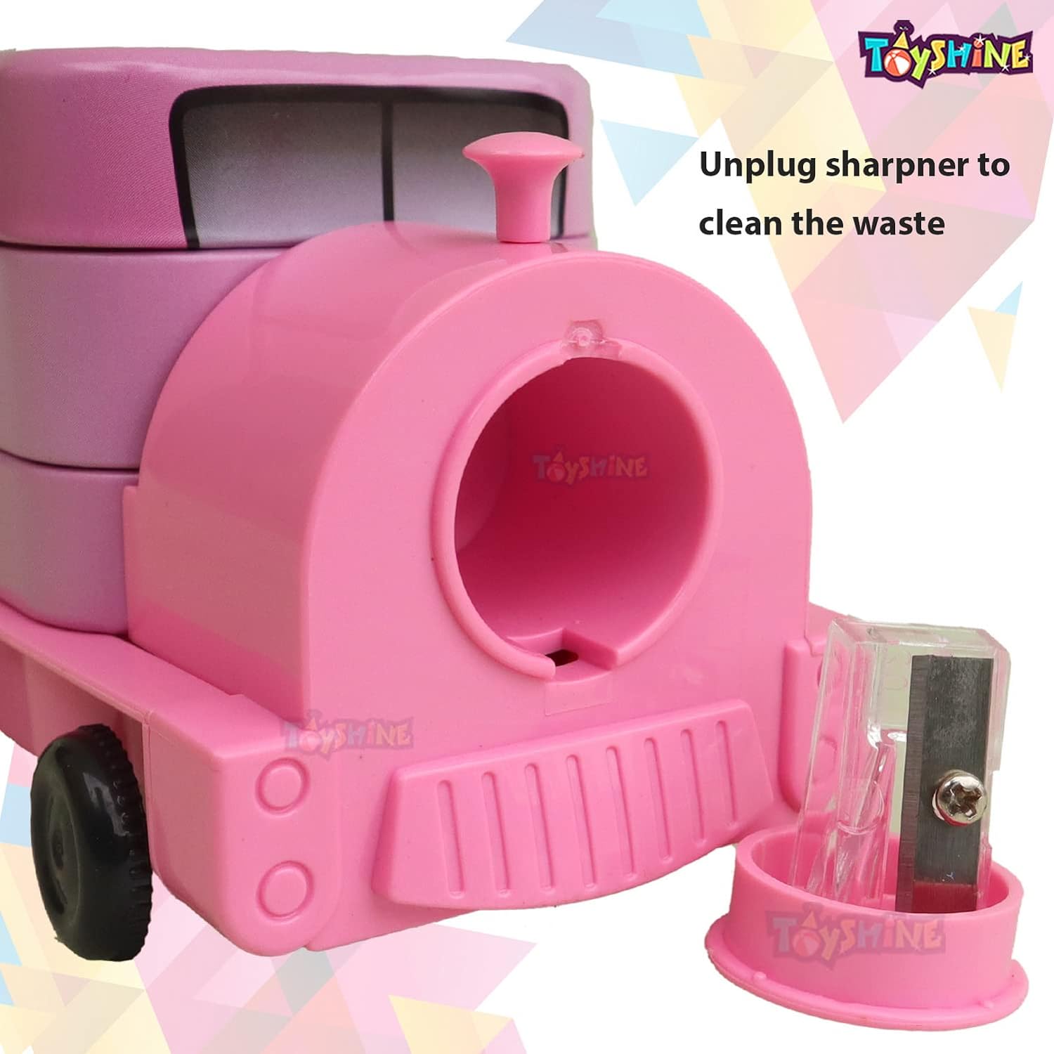 Toyshine Cartoon Printed Train Metal Pencil Box with Moving Tyres and Sharpner for Kids - Pink - View 8 of 8
