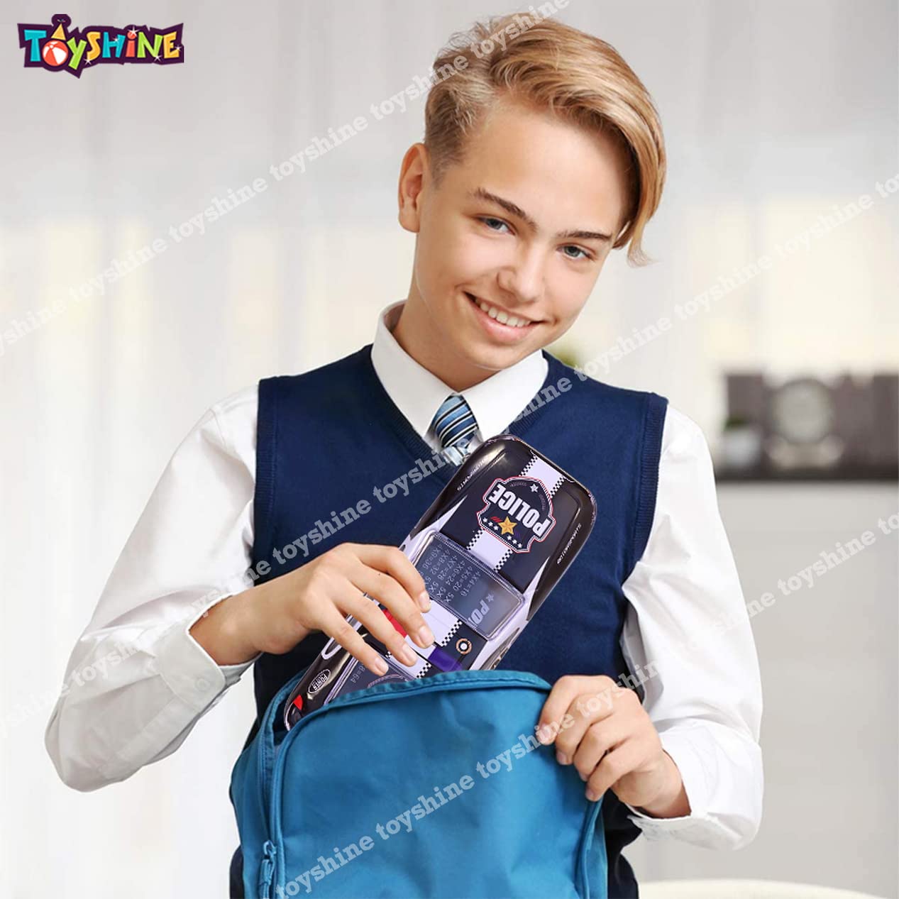 Toyshine Police Metal Pencil Box, Detailed Exterior, Double Comparment for Kids - Black - View 5 of 6