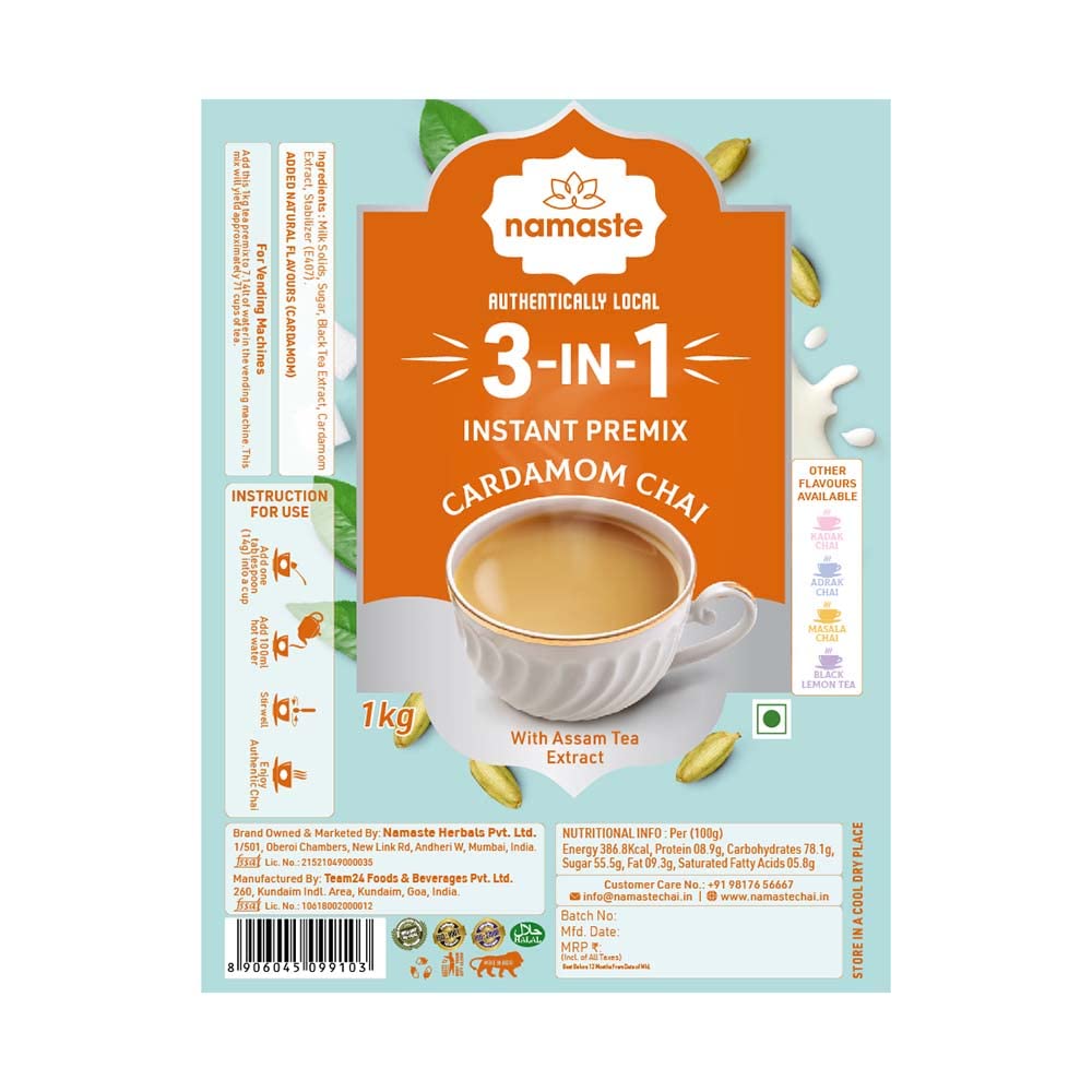Namaste Chai Instant Tea Premix, Cardamom Chai | Value Pack | Assam Tea | Vending Machine | Ready Mix (1kg, Powder) FROM INDIA (SAM) - View 3 of 4