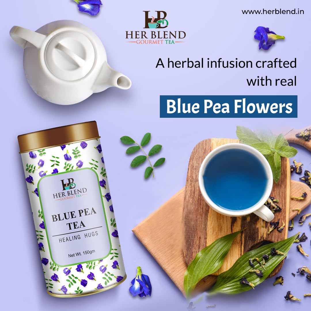 HerBlend's Blue Pea Tea| Butterfly Pea flower iced teas| 100 cups| RELIEVES STRESS| Hot tea, iced tea, mocktails. FROM INDIA (SAM) - View 2 of 4