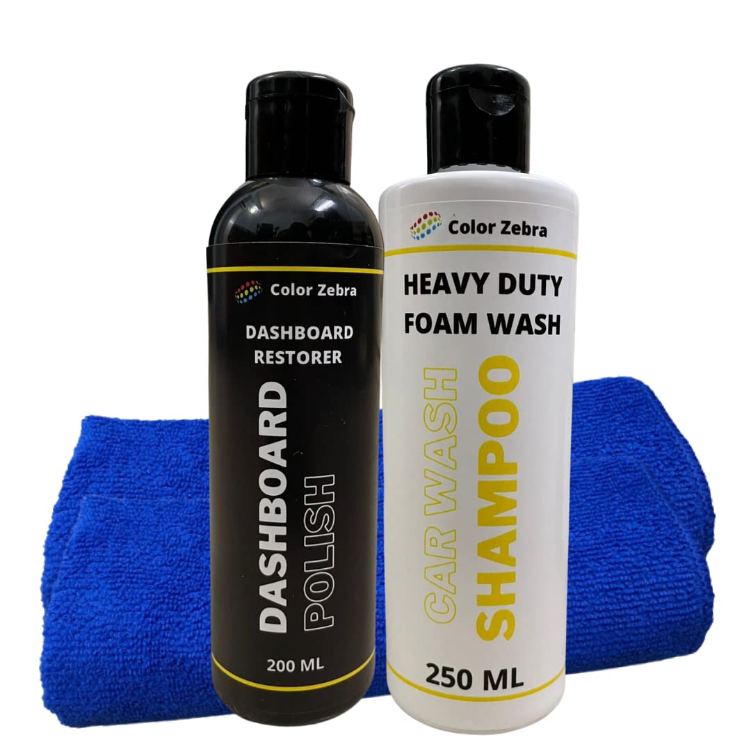 Color Zebra Dashboard Polish and Restorer Pack - 200 ML and Heavy Duty Foam Wash Shampoo Pack 250 ML | Clean and Protect Combo Pack (FROM INDIA) SAB - Related product