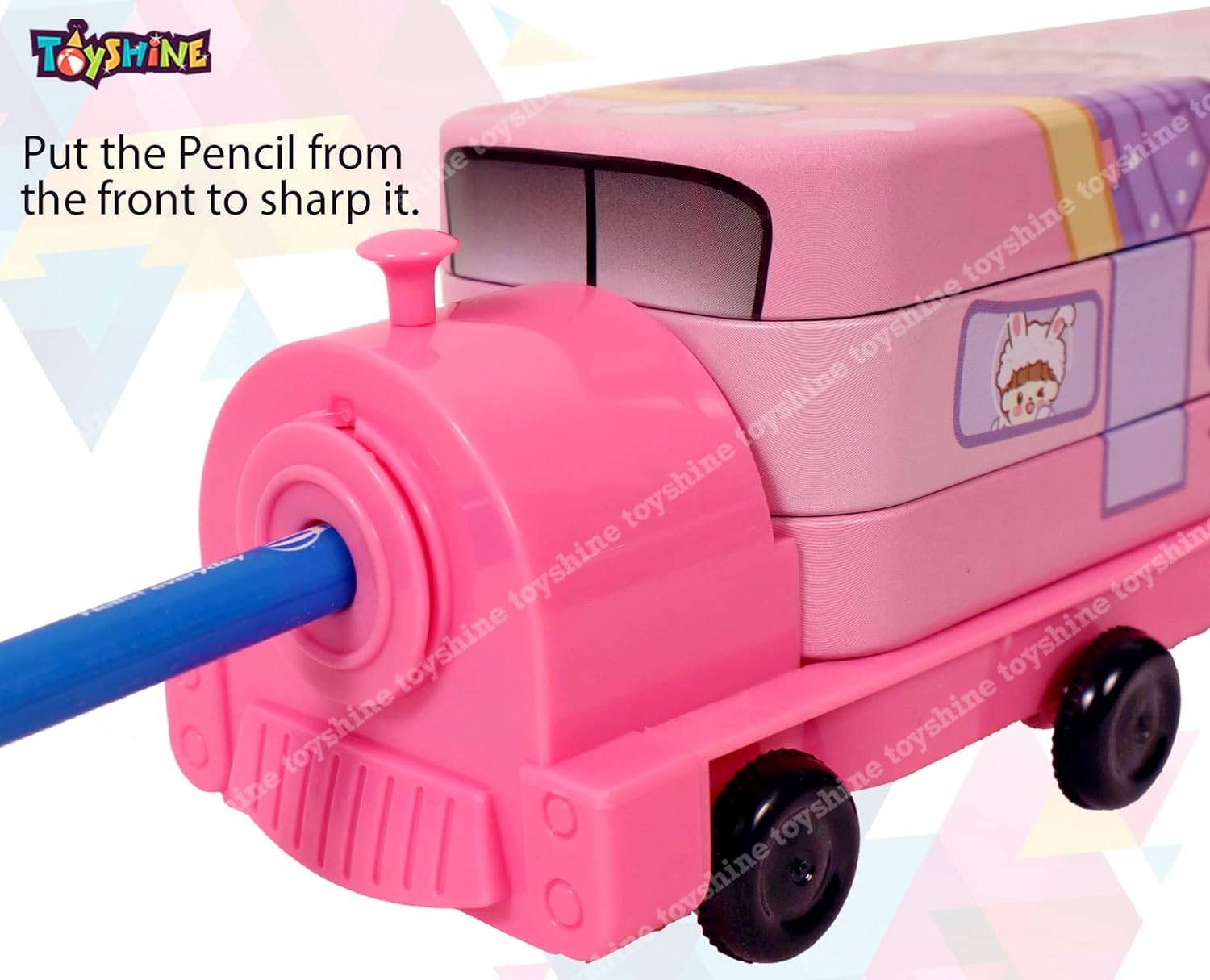 Toyshine Cartoon Printed Train Metal Pencil Box with Moving Tyres and Sharpner for Kids - Pink - View 3 of 8