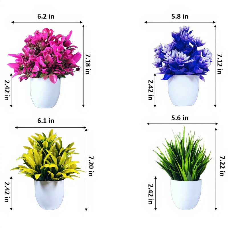 Flora Planet Artificial Plants for Home Decor Showcase decoation Plants Flowers with Pot Fake Plant Decorative Items for Home Decor Bathroom Office Farmhouse (Set of 4) - View 4 of 4