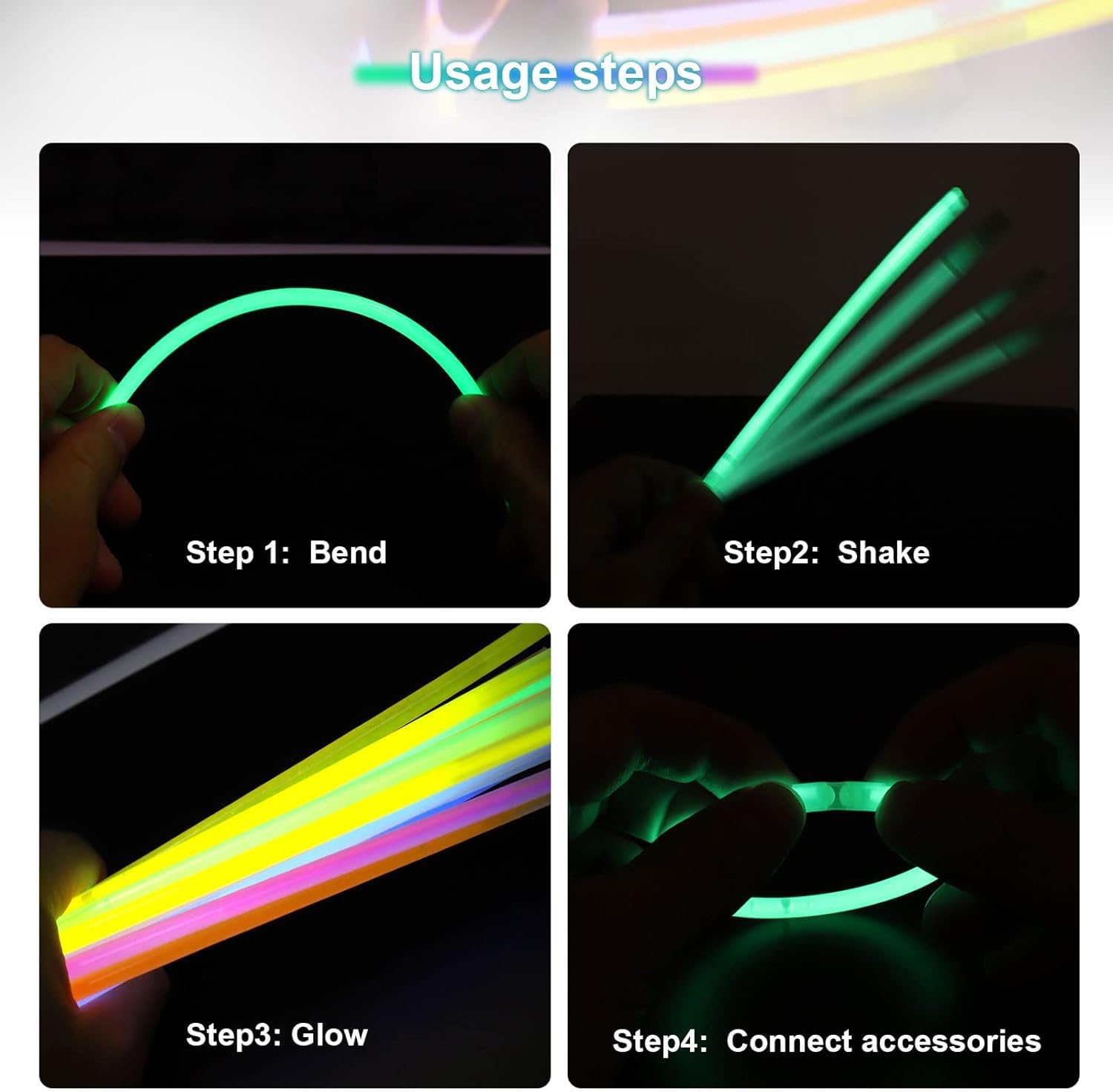 Party Propz Glow In The Dark Neon Bands - 15Pcs Glowing Stick With Connectors | Neon Bands For Party | Glow Bands For A Party | Radium Stick | Fluorescent Band For Dj Party | Neon Party Accessories - View 6 of 8