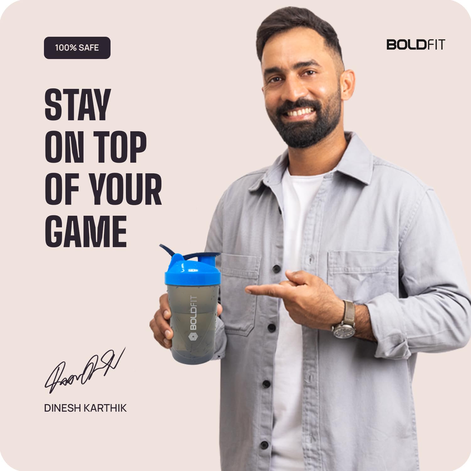 Boldfit shakers for protein shake for gym,men workout Sipper Bottle -500ml, Blue Grey,Plastic FROM INDIA (SAM) - View 2 of 4