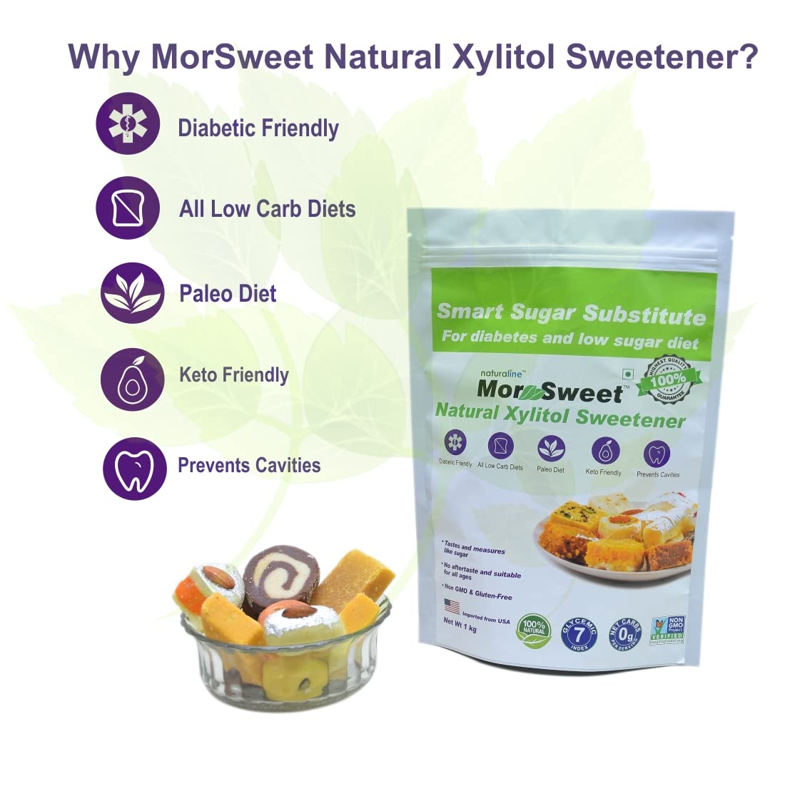 MorSweet Natural Xylitol Sugarfree Sweetener | Diabetic friendly sugar | Keto Diet Natural sweetener | Low Glycemic Index | Xylitol Sweetener | Weight loss | Smart Sugar Substitute for diabetic control Table top Sweetener for Diabetes Diabetec Sugar SAB - View 8 of 8