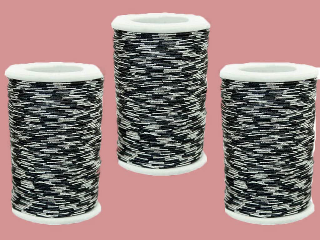 The Design Cart Black Silver Dual Tone Zari Metallic Threads for Sewing, Machine, Hand Stitching, Tailoring, Embroidery, Dhaga,Size-0.5 mm,Pack of 3 Rolls - Main product image