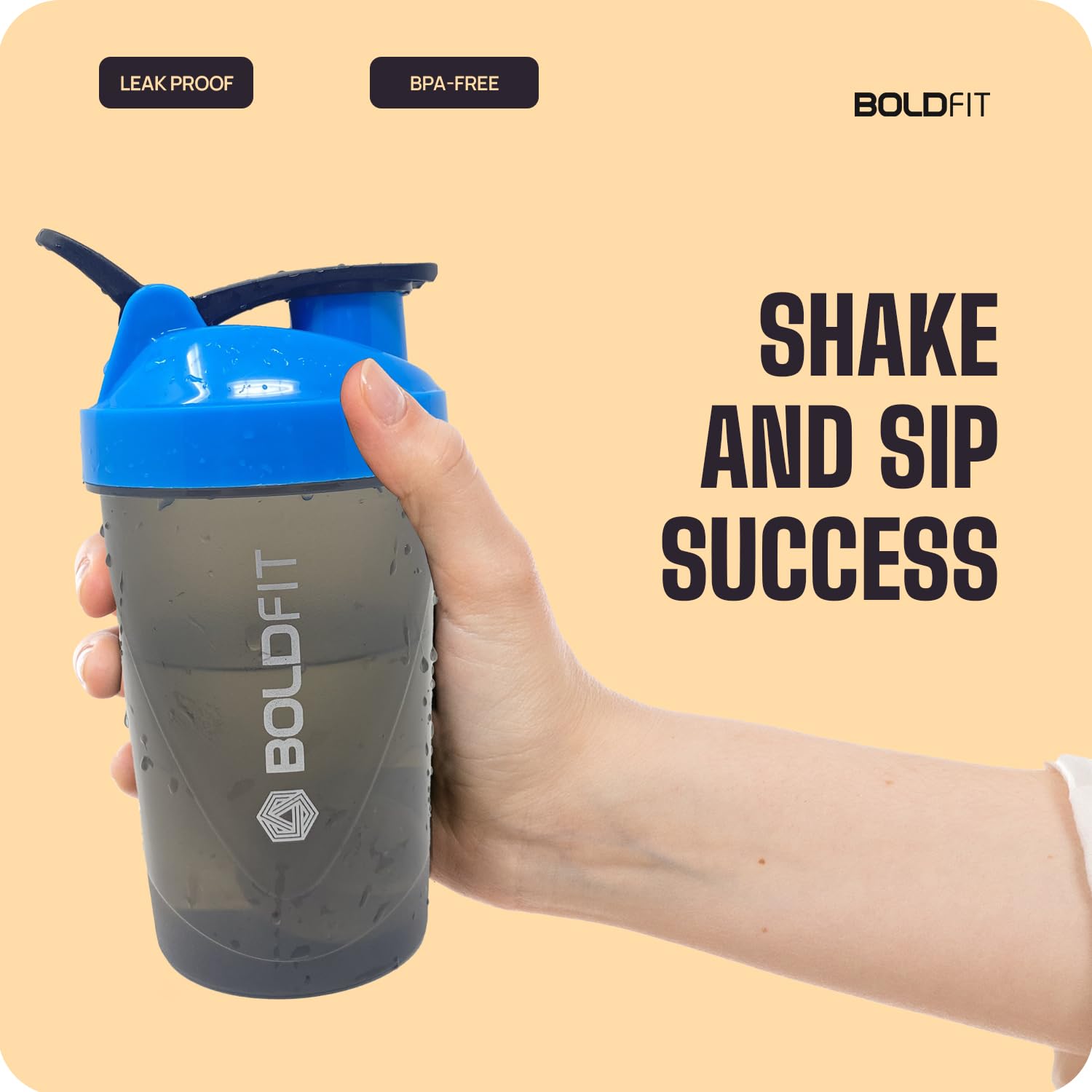 Boldfit shakers for protein shake for gym,men workout Sipper Bottle -500ml, Blue Grey,Plastic FROM INDIA (SAM) - View 4 of 4