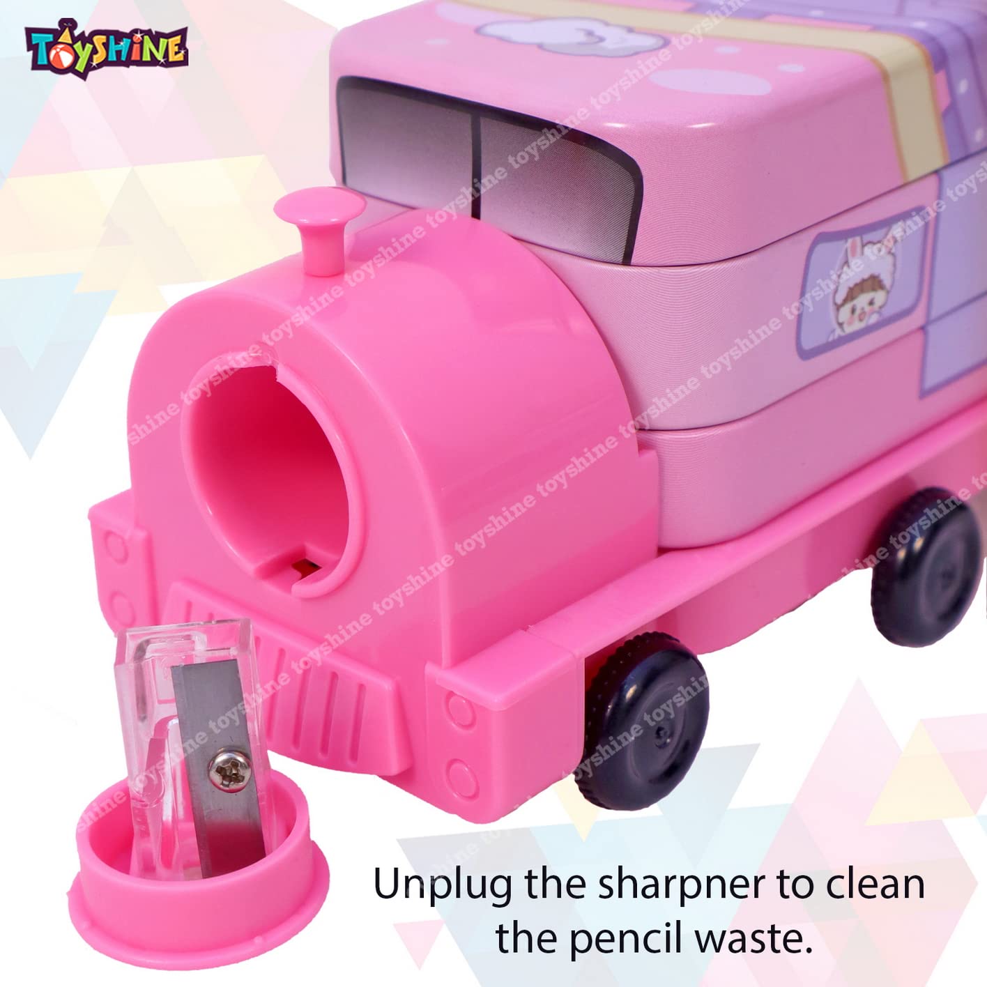 Toyshine Cartoon Printed Train Metal Pencil Box with Moving Tyres and Sharpner for Kids - Pink - View 4 of 8