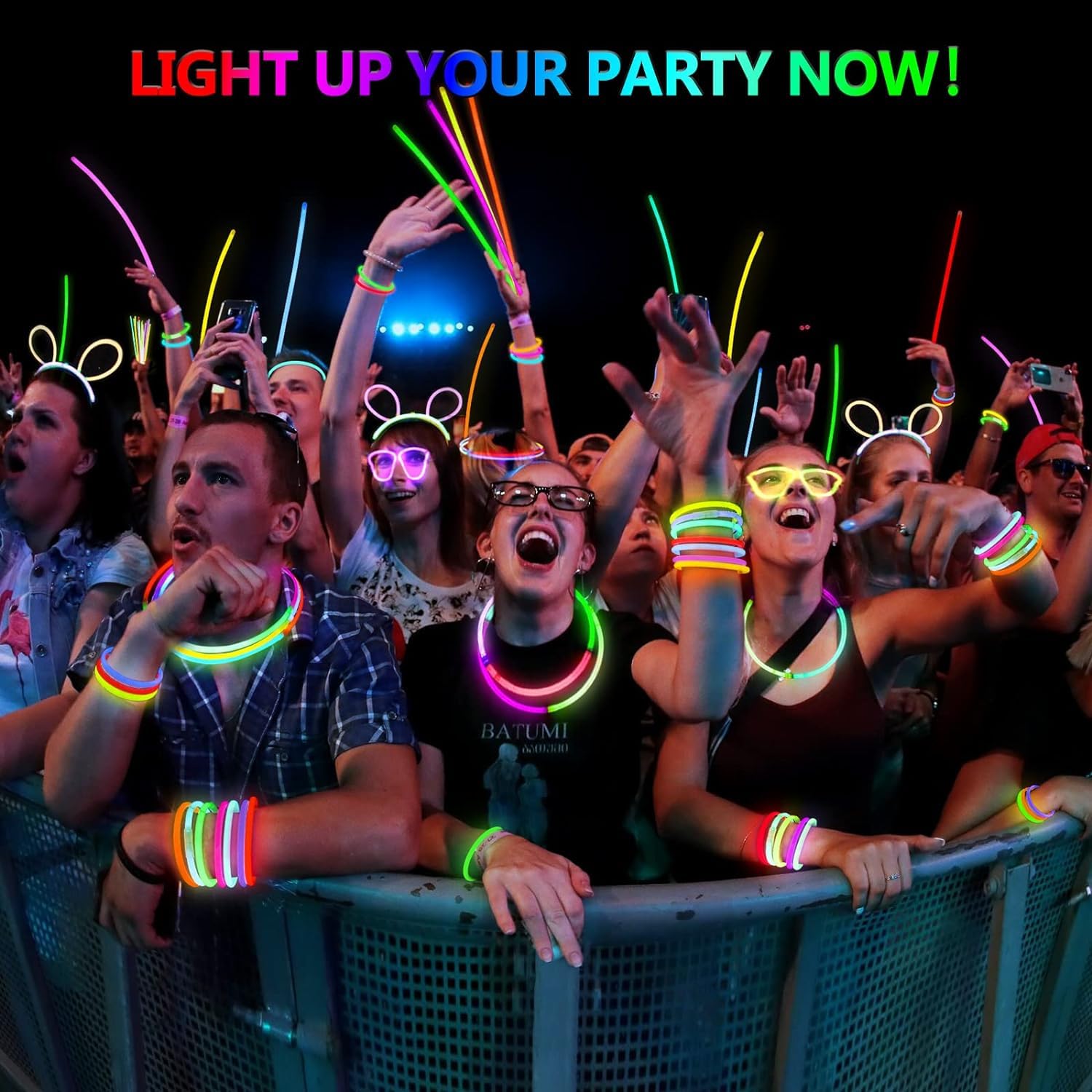Party Propz Glow In The Dark Neon Bands - 15Pcs Glowing Stick With Connectors | Neon Bands For Party | Glow Bands For A Party | Radium Stick | Fluorescent Band For Dj Party | Neon Party Accessories - View 8 of 8