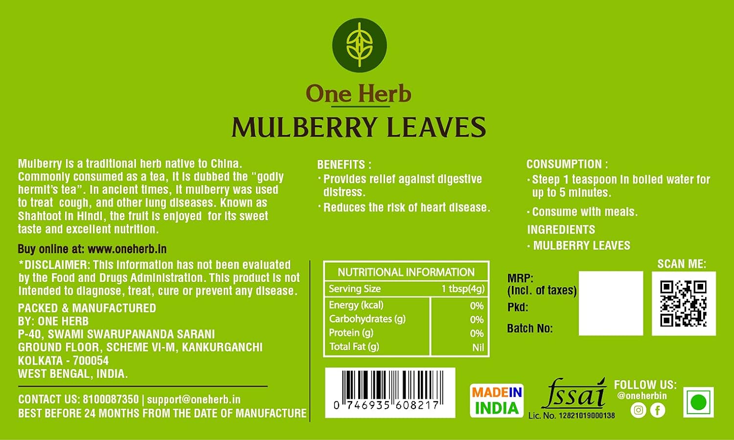 One Herb - Mulberry Tea 50g for Heart Health, Good Night Sleep, Immunity, Blood Sugar and Weight Loss (FROM INDIA) SAB - View 3 of 6