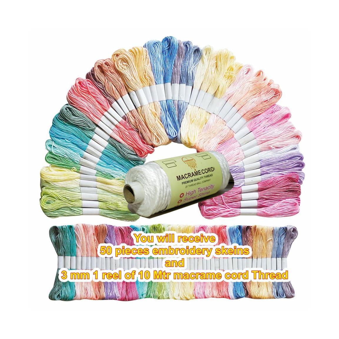 Boss poly® Embroidery Floss Skeins Cross Stitch Thread Friendship Bracelets Crafts Floss Light Shade 50 Colour 50 Pcs Pack - View 2 of 8