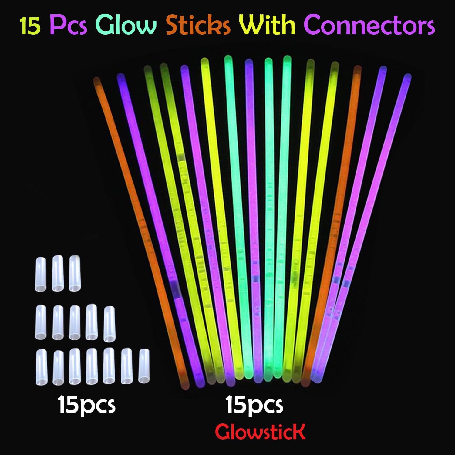 Party Propz Glow In The Dark Neon Bands - 15Pcs Glowing Stick With Connectors | Neon Bands For Party | Glow Bands For A Party | Radium Stick | Fluorescent Band For Dj Party | Neon Party Accessories - View 2 of 8