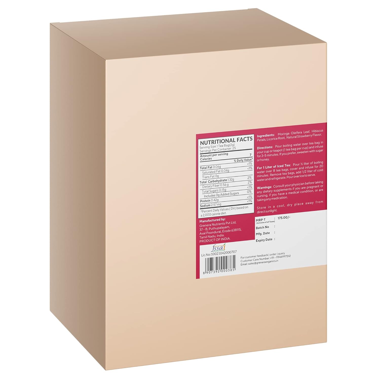 Grenera Moringa Strawberry Infusion 25 Tea Bags, Caffeine Free, Staple Free, Made with Organically Grown Moringa Leaves (FROM INDIA) SAB - View 2 of 6