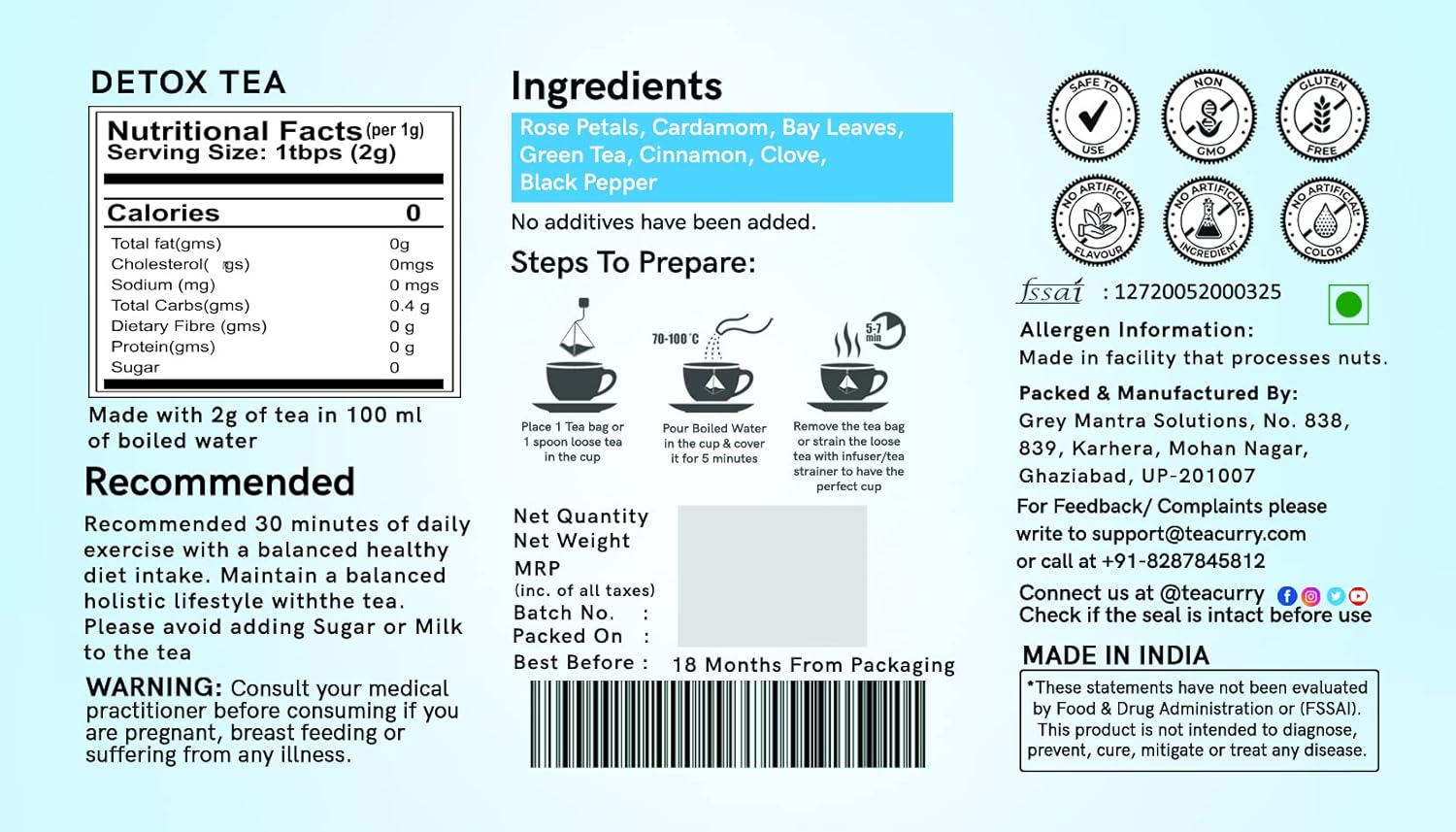 Detox Tea (1 Month Pack, 30 Tea Bags) - Helps with Body Detox, Intestinal Health and Metabolism (FROM INDIA) SAB - View 6 of 6