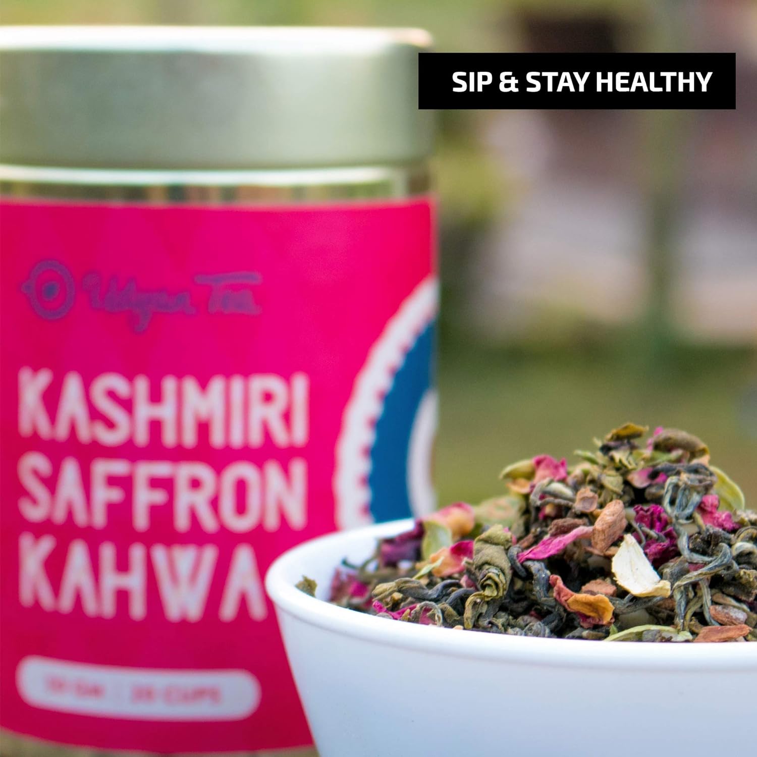 Udyan Tea Kashmiri Saffron Kahwa Tea, 50g Champagne Gold Gift Box | Loose Kahwa Green Tea With Saffron, Rose, Almonds, Spices | 100% Natural(FROM INDIA) SAB - View 3 of 4