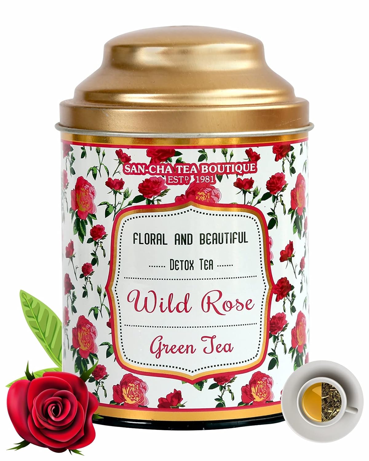 Sancha Tea Boutique Wild Rose Green Tea, Rose Tea (100+Cups), Real Rose Petals Blend, 100% Rainforest Alliance Certified, Green Tea Immunity (FROM INDIA) SAB - View 3 of 6