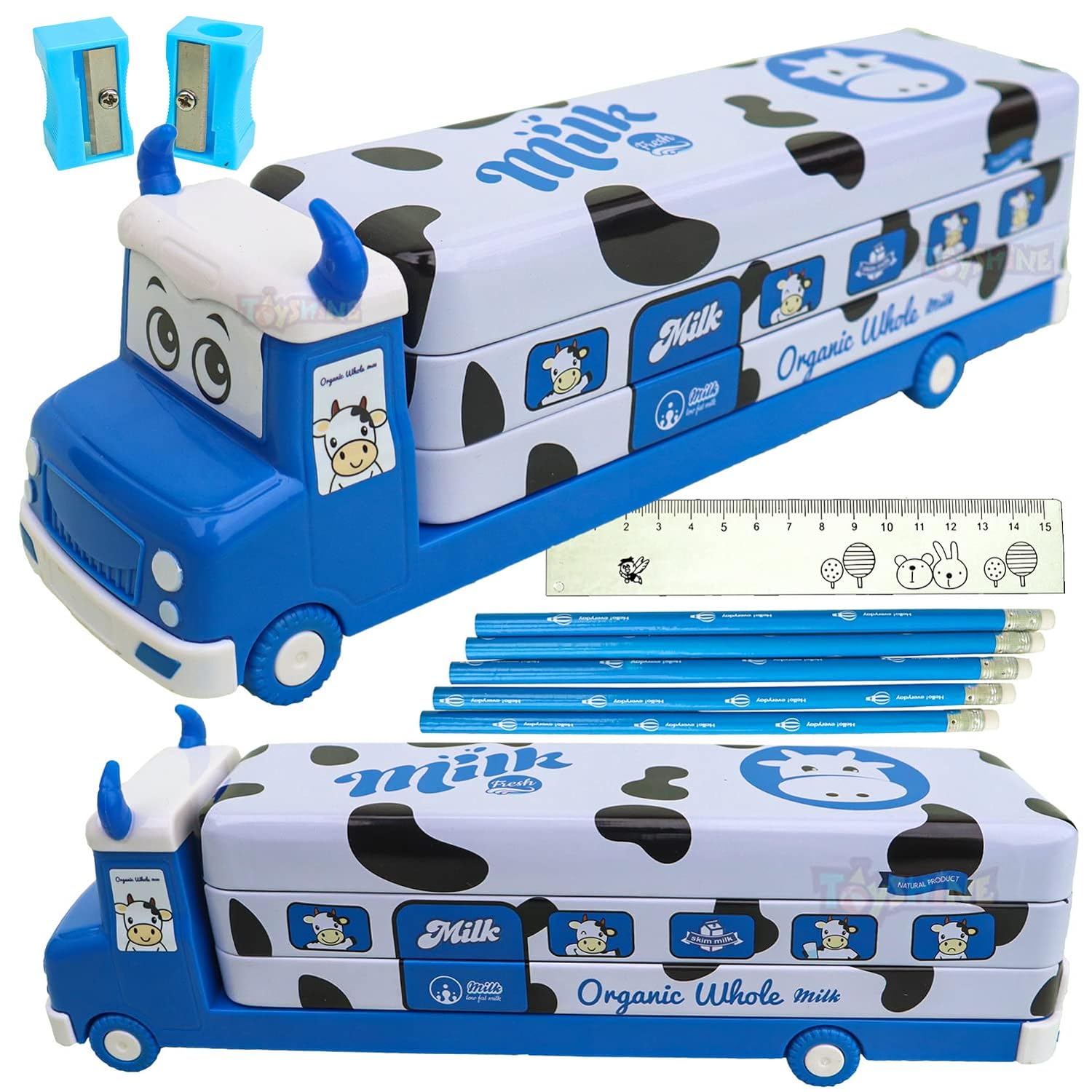 Toyshine Milk Truck Metal Pencil Box With Moving Tyres, Sharpners and Pencils Included For Kids - Blue - Shop at Colombo Mall