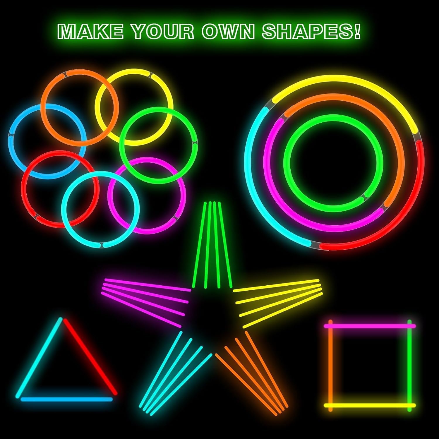 Party Propz Glow In The Dark Neon Bands - 15Pcs Glowing Stick With Connectors | Neon Bands For Party | Glow Bands For A Party | Radium Stick | Fluorescent Band For Dj Party | Neon Party Accessories - View 5 of 8