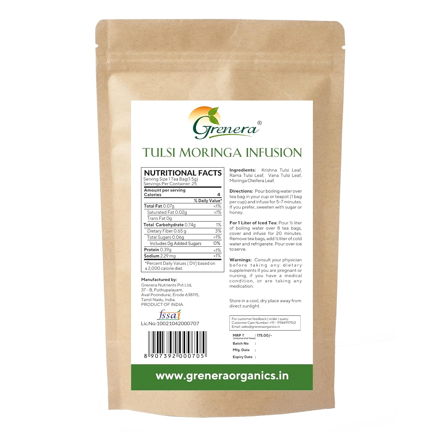 Grenera Tulsi Moringa Tea, Made with Drumstick and Holy Basil Leaf, 25 Bags (FROM INDIA) SAB - View 3 of 3