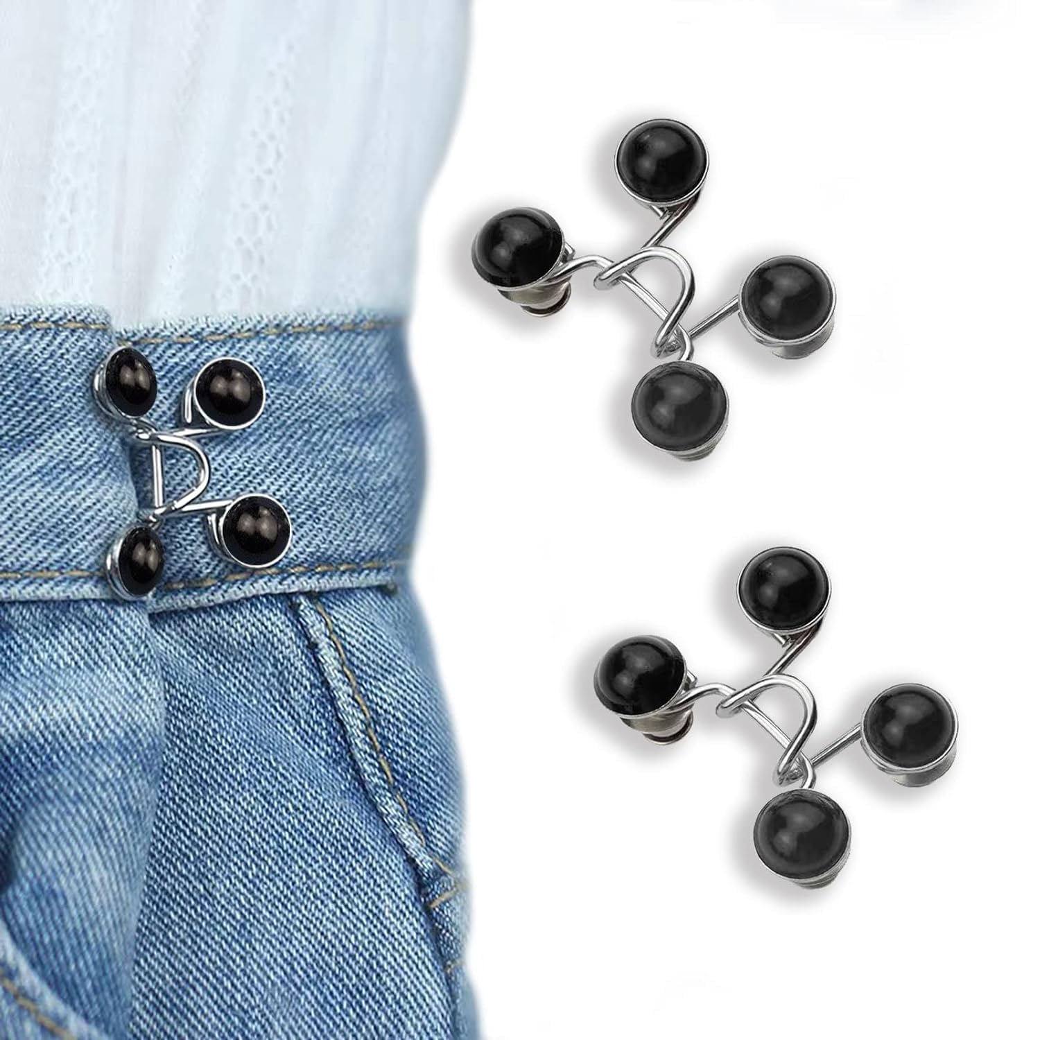 Black 2 Set Jean Button Pins, Adjustable Jean Button, Detachable Jean Button Pin, No Sewing Required, Perfect Fit Instant Jean Button.(F) - Related product
