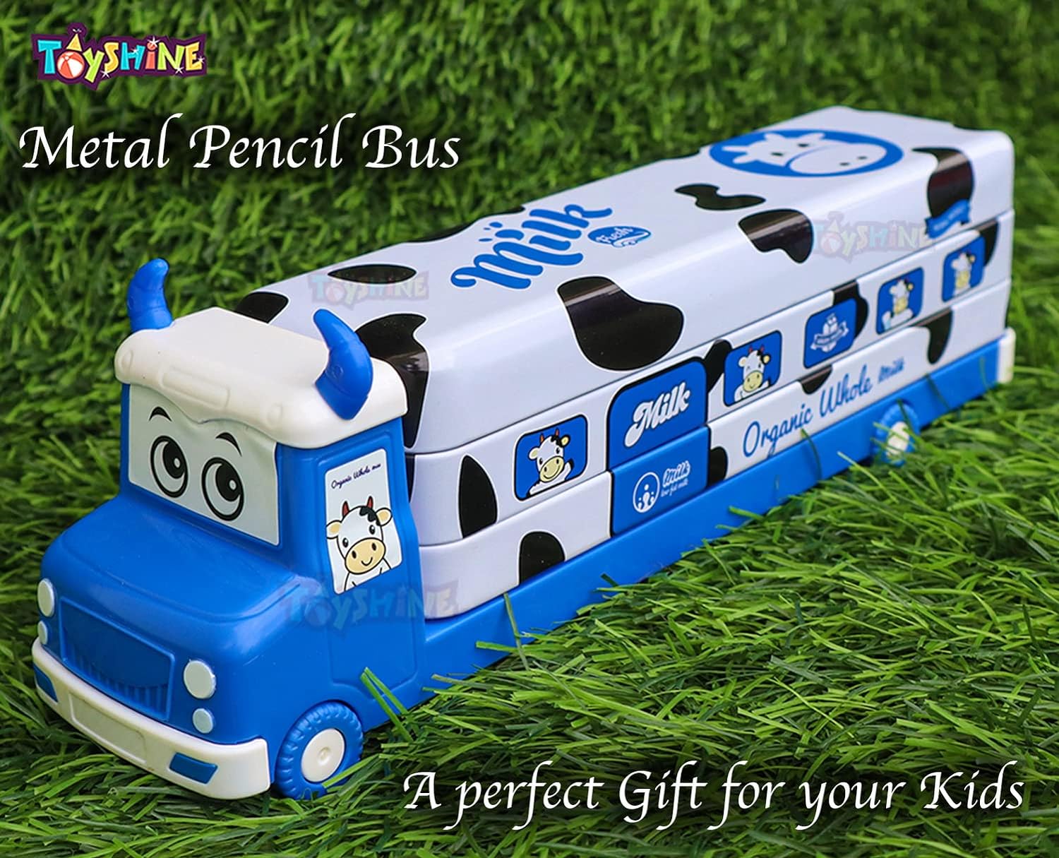 Toyshine Milk Truck Metal Pencil Box With Moving Tyres, Sharpners and Pencils Included For Kids - Blue - View 3 of 6