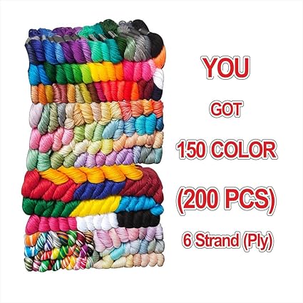 Cotton Embroidery Skeins Floss for Long Stitch, Cross Stitch Thread Friendship Bracelets Art and Crafts Etc.Each Skeins 7.5 Mtr 6 Ply.160 Color 200 Pcs Combo Pack (160 Color 200 Pcs) - View 2 of 7
