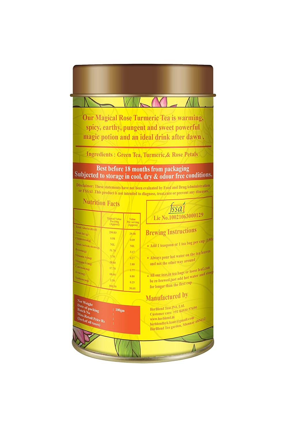 HerBlend Gourmet Rose Turmeric Tea, 100gm herbal tea for immunity booster. glowing skin and healthy hair FROM INDIA (SAM) - View 3 of 4