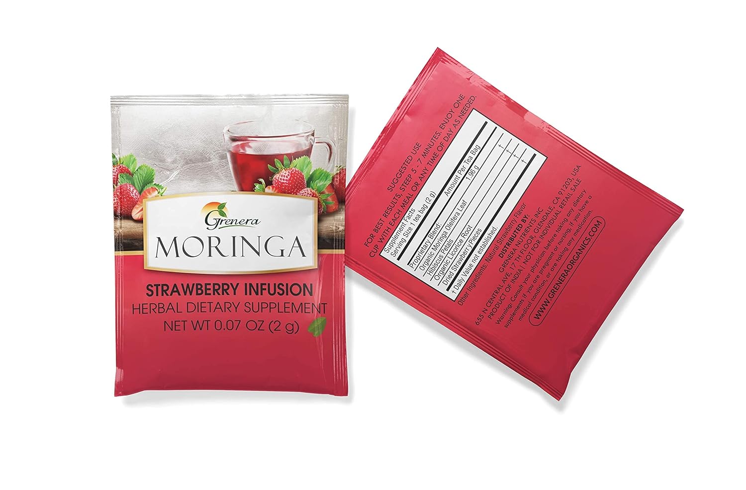 Grenera Moringa Strawberry Infusion 25 Tea Bags, Caffeine Free, Staple Free, Made with Organically Grown Moringa Leaves (FROM INDIA) SAB - View 3 of 6